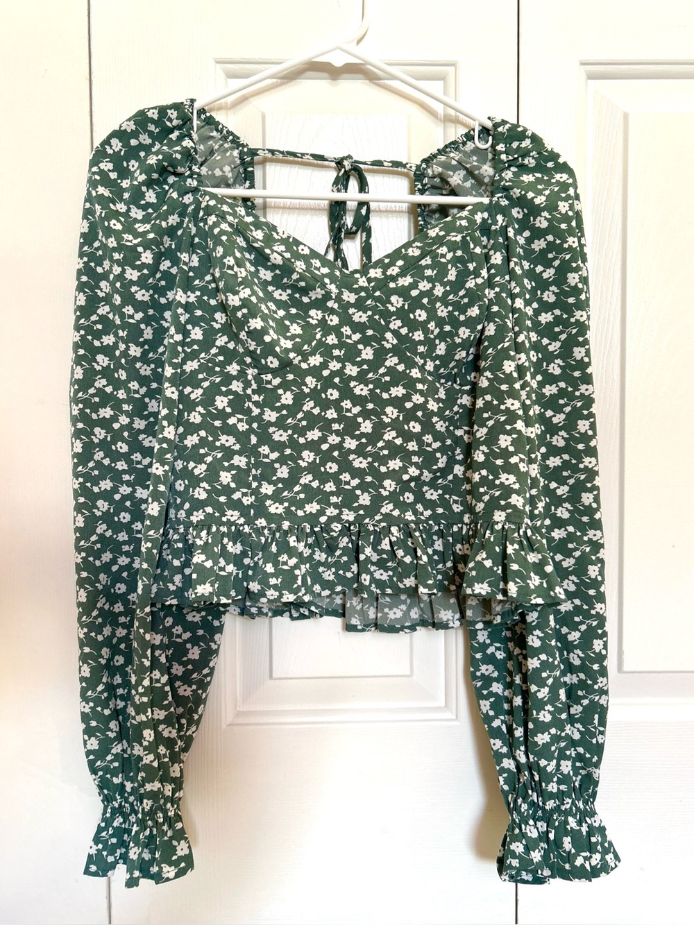 And Now This Green Floral Ruffle Peasant Blouse